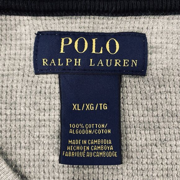 POLO RALPH LAUREN XL Mens Gray Sleepwear Thermal Waffle Knit LS Shirt Crewneck - Picture 7 of 13